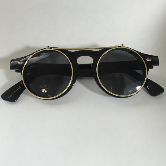 Black Retro Vintage  Flip Up Sunglasses