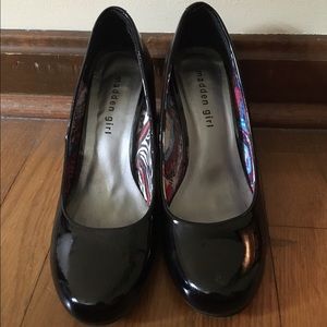 Madden girl black patent leather wedges