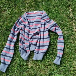 ambiance grey black and peach button up sweater