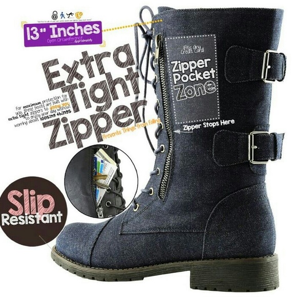 HPDenim Combat Boots With Pockets for cards&Money - Picture 2 of 4