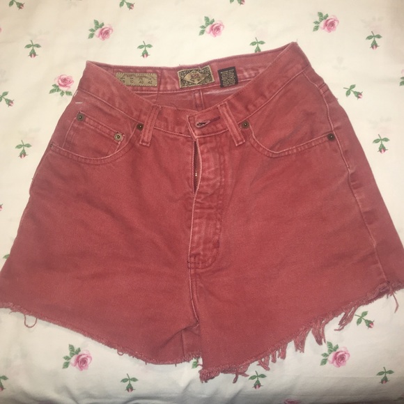 Red high waisted shorts denim