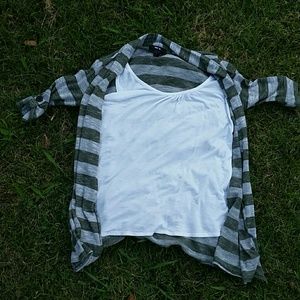 BCX olive and grey cardigan with tank attached