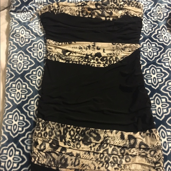 Strapless halter mini dress.