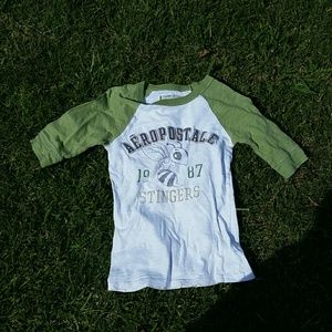 aeropostale olive & white stingers 1/2 sleeve tee