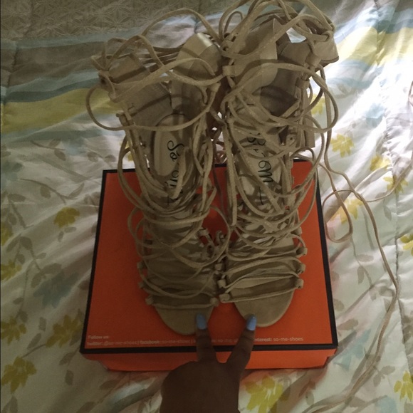 Nude lace up heels