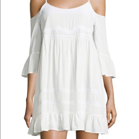 White linen cold shoulder dress