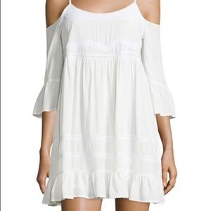 White linen cold shoulder dress