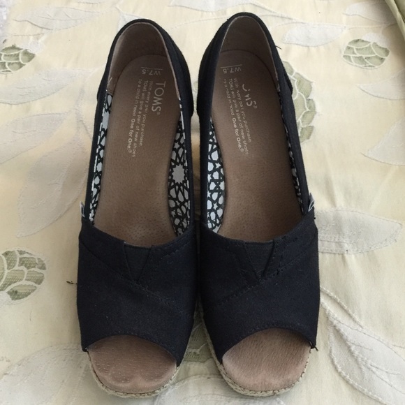 TOMS Black Canvas Wedge Heel