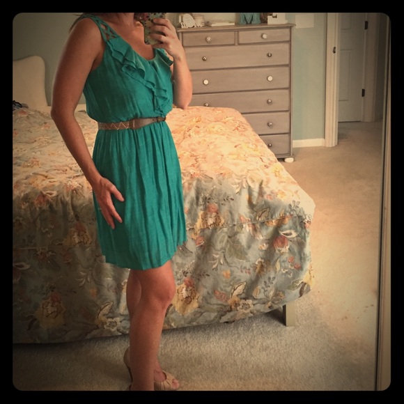 Turquoise dress with belt
