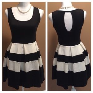 Black and white colorblock flare dress