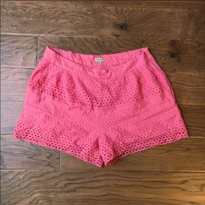 Cremieux coral lace eyelet shorts