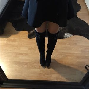 Black over knee high heels boots