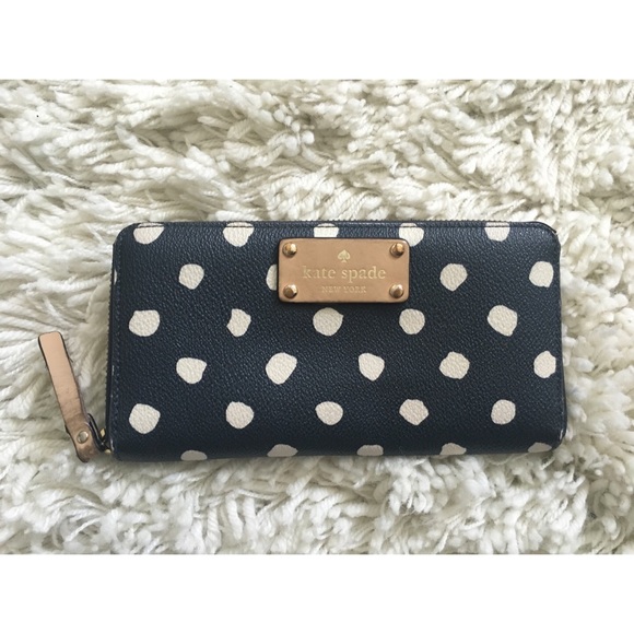 kate spade Handbags - Navy &White Polka Dot Kate Spade Zip Around Wallet