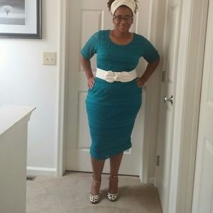 Cato brand Teal sheath dress with cut out pattern