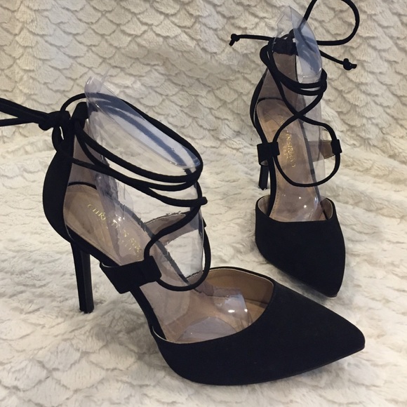 Christian Soriano black lace up wrap heels