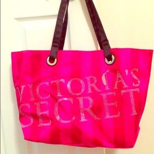 Pink and Red Striped Rhinestone Tote