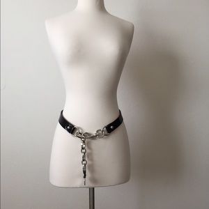 Black patent leather belt w/silver chain