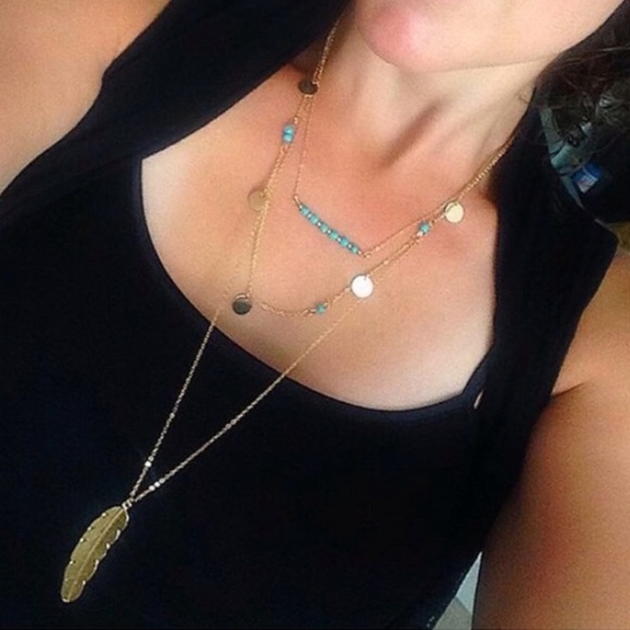 ❌❌❌SOLD❌❌❌ Layered Necklace Gold leaf feather - Picture 5 of 5