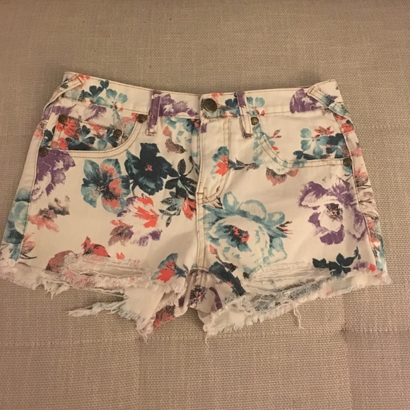 Free People Floral High-Waisted Shorts