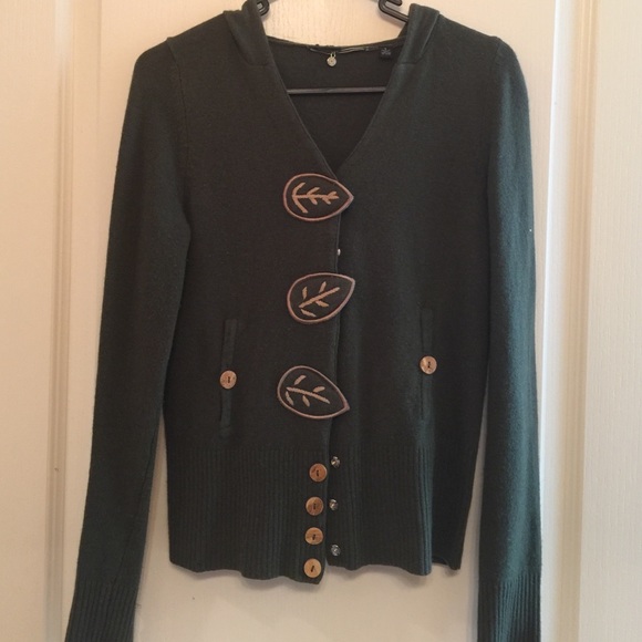 Anthropologie Knitted & Knotted Green Leaf Sweater