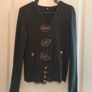 Anthropologie Knitted & Knotted Green Leaf Sweater