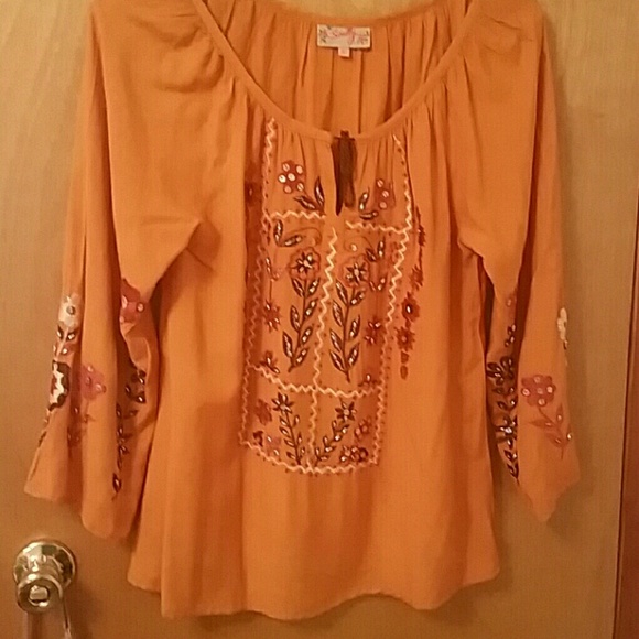 Peasant top with embroidered flowers