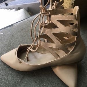 Nude Cutout Strap-up Flats