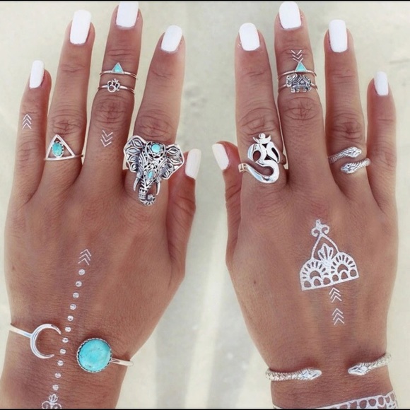 •8 pcs Elephant Boho ring set• - Picture 3 of 3