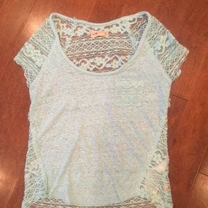 Light blue/green lace back blouse.