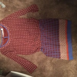 Adorable brown and blue long sleeve dress!