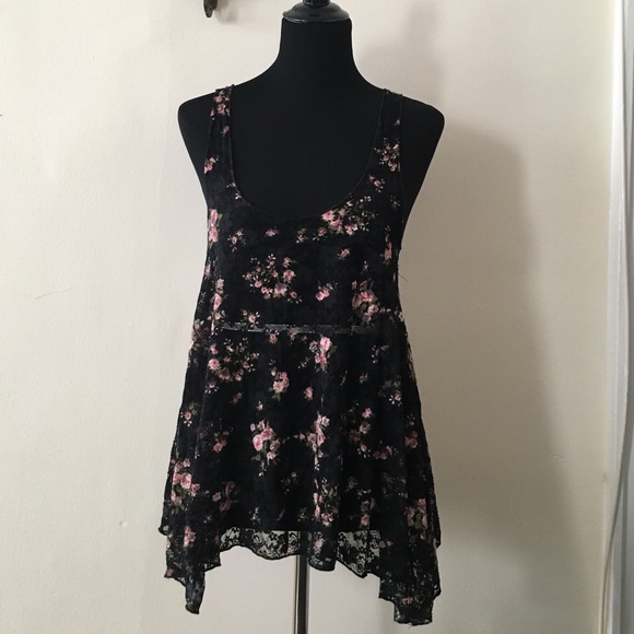 Love Culture Tops - Sheer Lace Black and Floral Tank