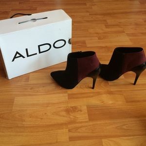 Suede black and burgundy booties from Aldo's