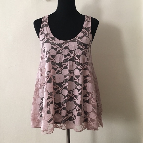 Pink Floral Lace Sheer Tank Medium