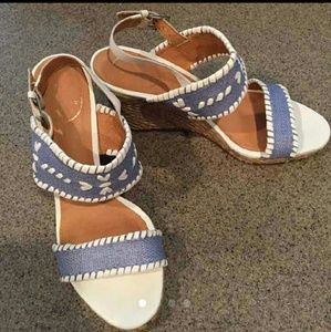 Blue and white Jack Rogers wedges