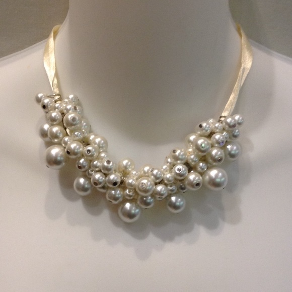 Satin Faux Cluster Pearl Adjustable Necklace