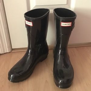 Women's Original Black Gloss Hunter Rain Boots 7
