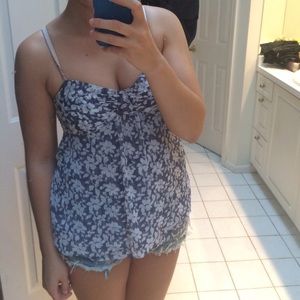 American Eagle Hawaiian Floral Babydoll Tank Top