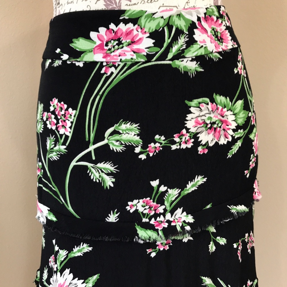 CAbi Tiered Fringe Floral Print Rayon Midi Skirt - Picture 2 of 2