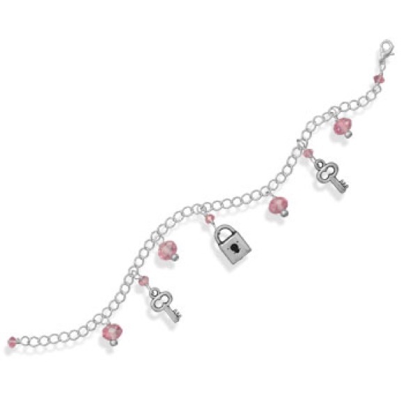 Silver lock and key charm bracelet