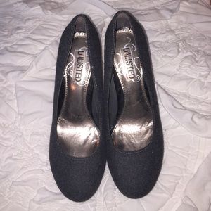 Gray and black heels