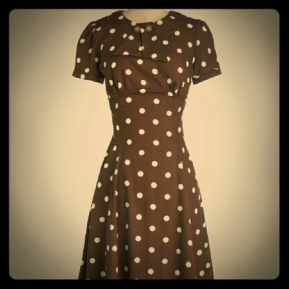 Brown & white polka dot vintage dress