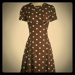 Brown & white polka dot vintage dress