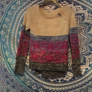 Cream Winter sweater with cute pattern and zipper