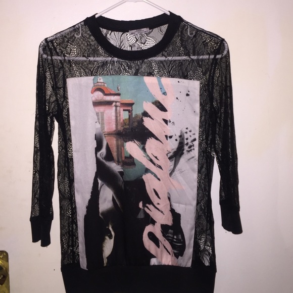 Zara Black Lace Long Sleeve Shirt