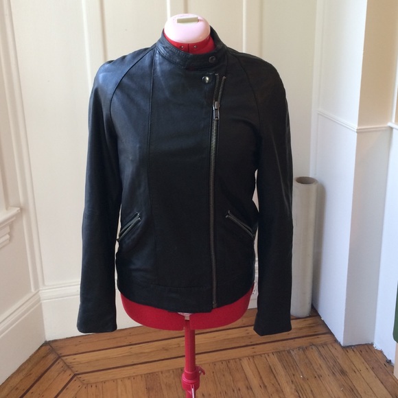 Topshop black genuine leather jacket size 6