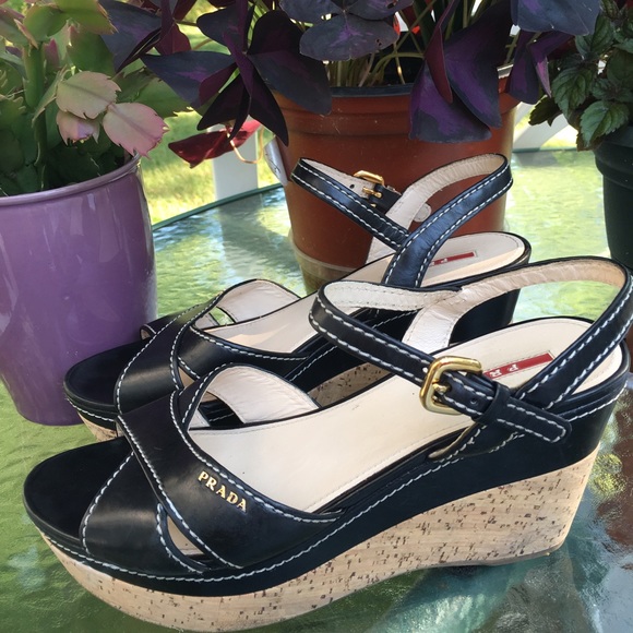 Prada cork wedge and leather strap sandals - Picture 3 of 4