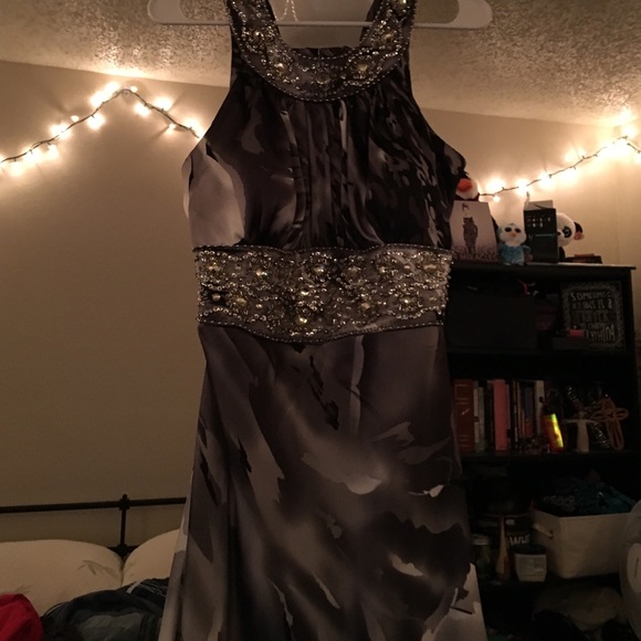 Grey Masquerade prom dress