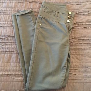 Olive Green 3-button High Rise Skinnies