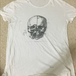 Brandy Melville White Skull Distressed Shirt