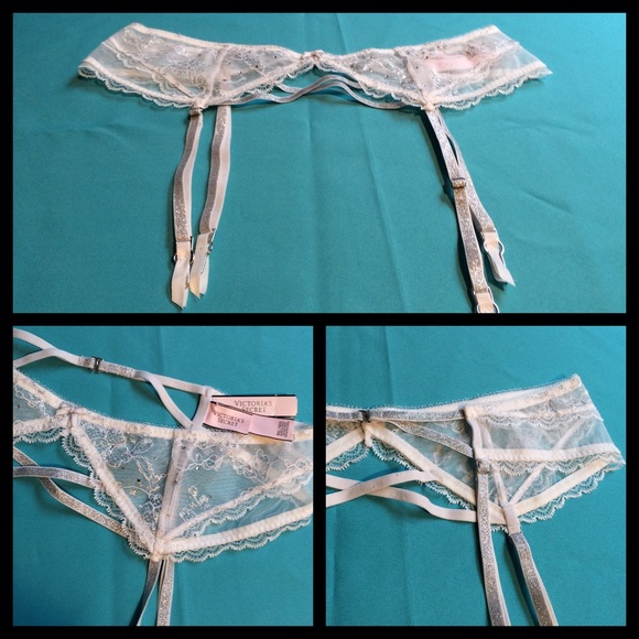 VICTORIA's SECRET White & Silver Lace Garter Belt - Picture 3 of 3